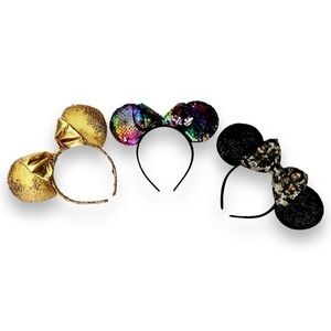 Lot 3 Minnie Mouse Ears sequins Headbands gold multicolor